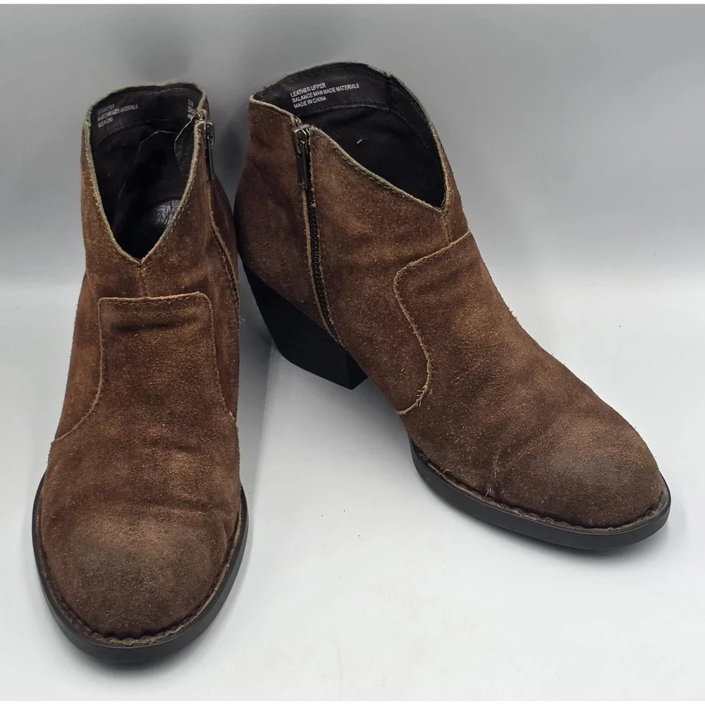 Born Womens 9.5M Ankle Boots Distressed Cognac Suede Leather Zip Booties